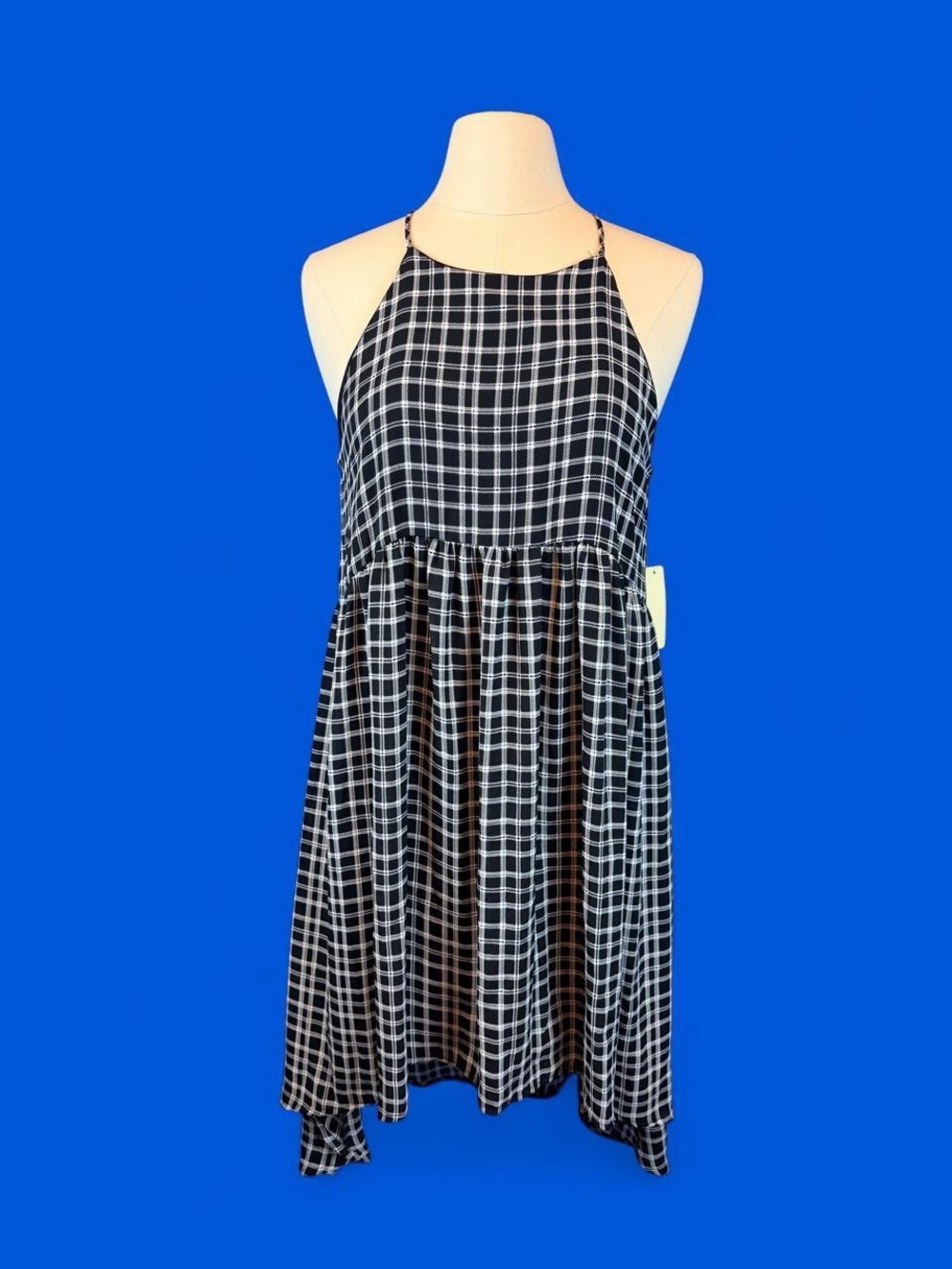 NWT Painted Threads Black White Plaid Halter Dress M